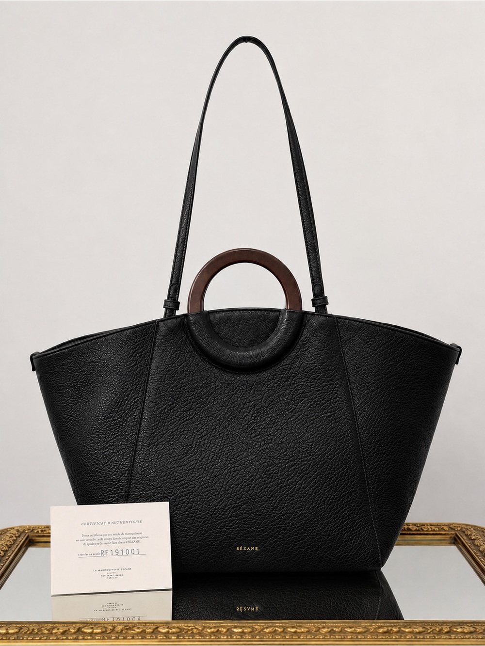 Sézane Paolo Bag Black Leather Handle Shoulder Tote Handbag NWT & Auth.& Dust Bg